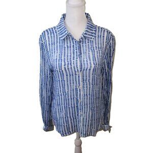 Anthropologie Cloth & Stone Silky Blue & White Roll Tab Sleeve Blouse Women's XS
